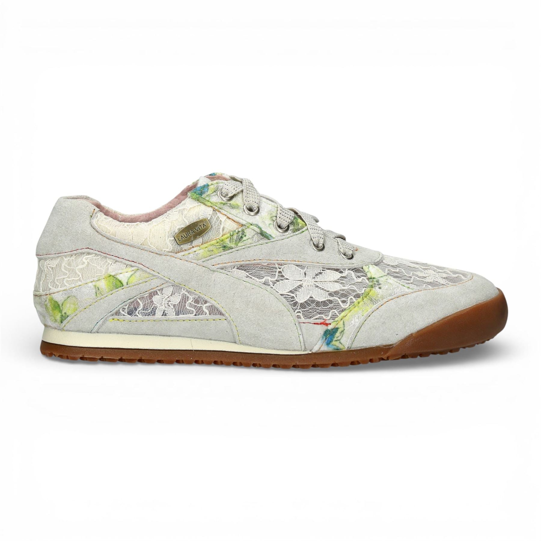 Tivanao 03 - Women's Beige Floral Leather Sneakers