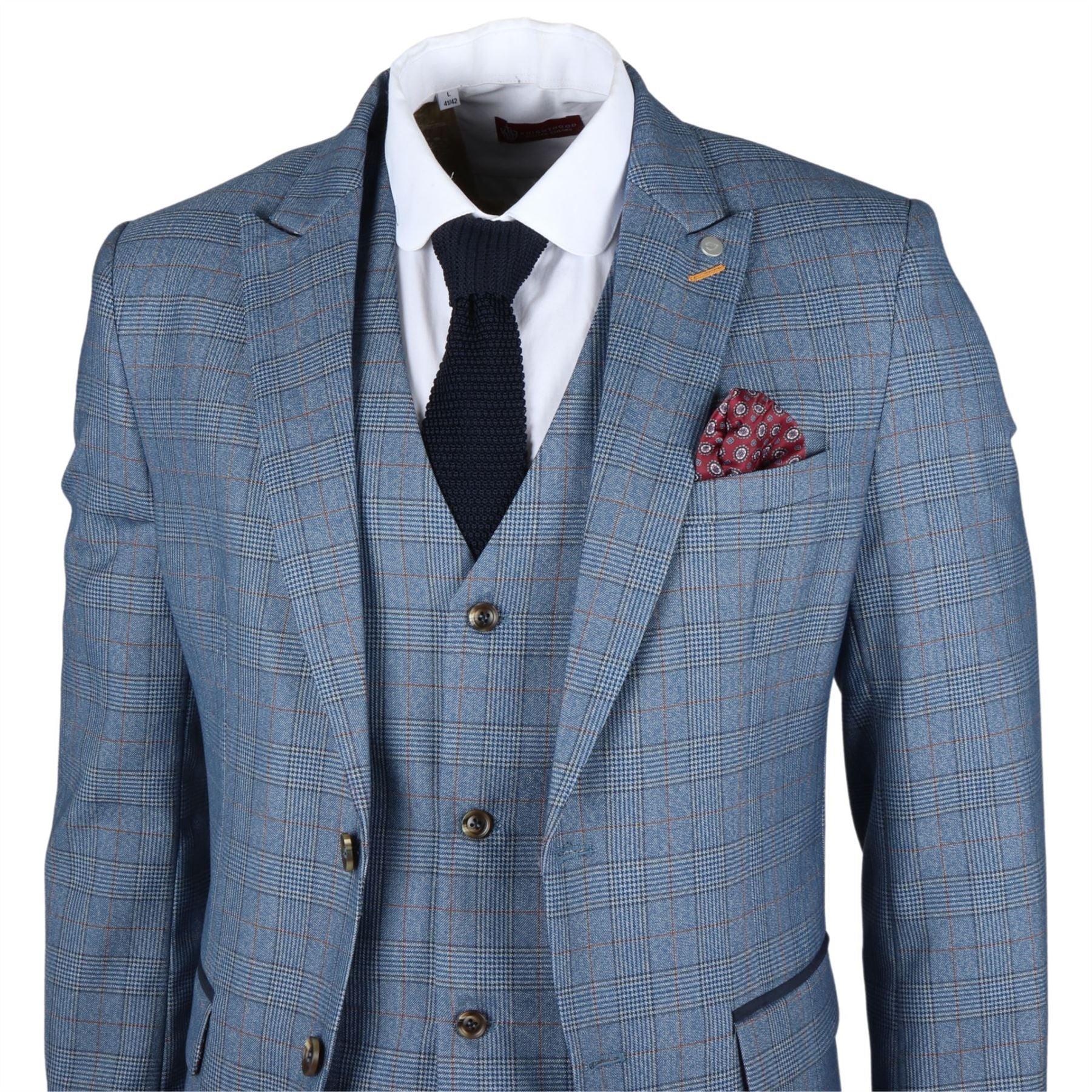 Men's Blazer Blue Checked Classic Sport Coat Plaid Tailored Fit - Knighthood Store