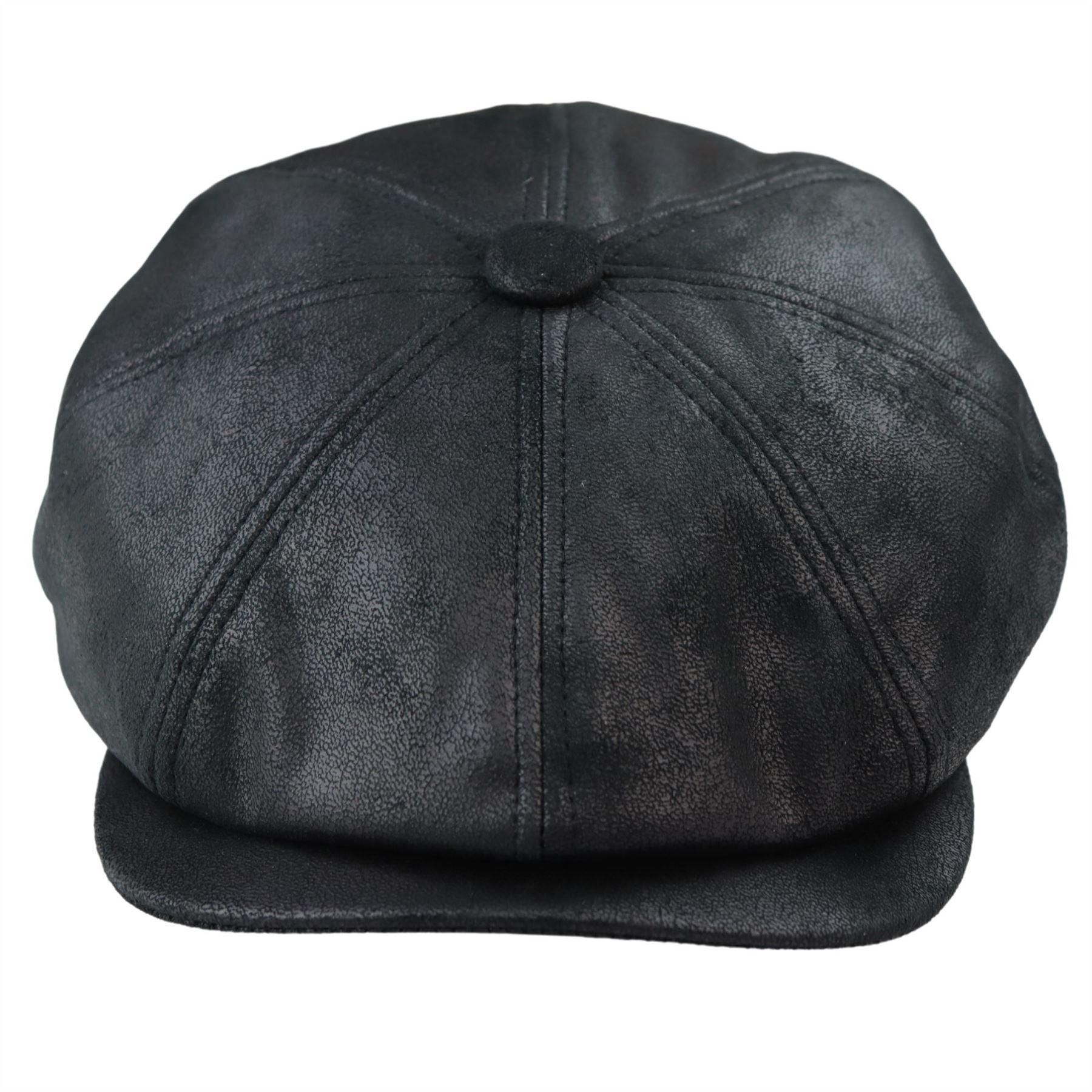 Mens 8 Panel Razor Baker Boy Hat PU Leather Blinders Newsboy Flat Cap Black Brown - Knighthood Store