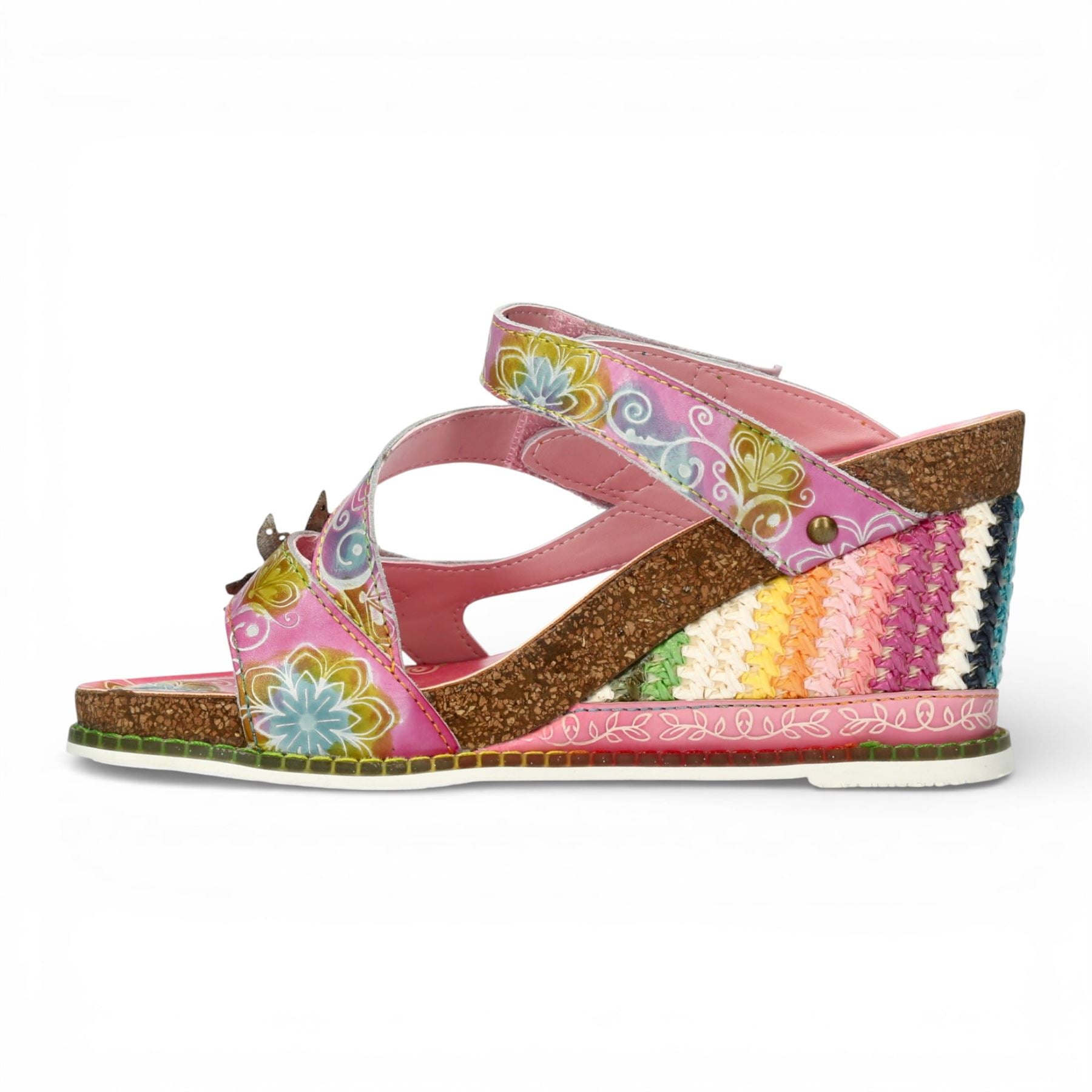 Balade 32 - Women's Rose Pink Floral Leather Wedge Sandals
