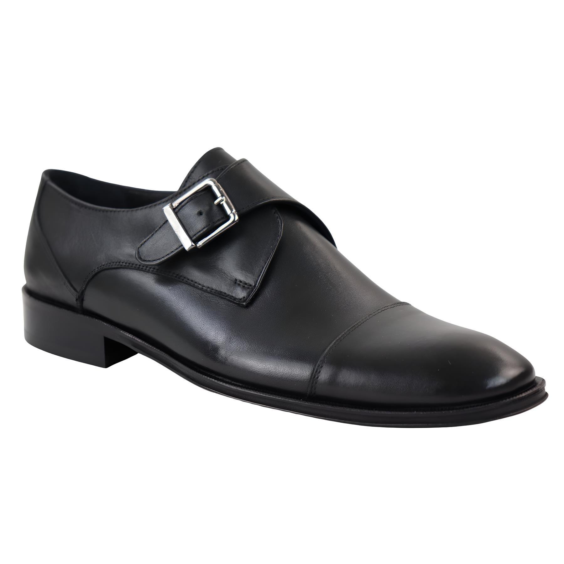 Men's Black Monk Shoes Side Buckle Genuine Leather Formal Dress Shoe - Knighthood Store