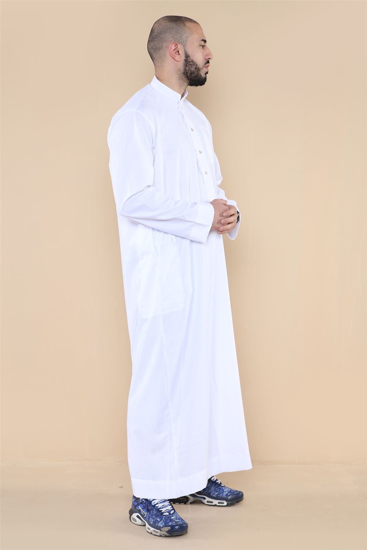 Mens Thobe Jubba Nehru Stand Collar Islamic Clothing Muslim Cotton Kaftan Dress Robe Saudi