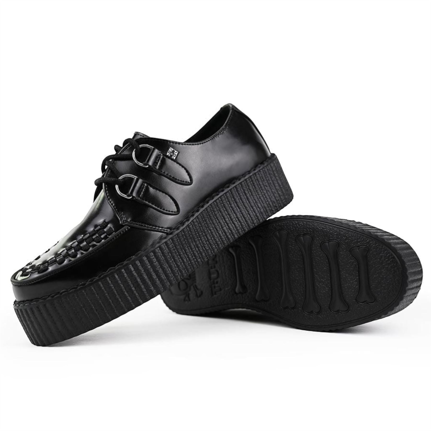 Viva High Creeper Black Leather Platform Lace-Up Goth Shoes