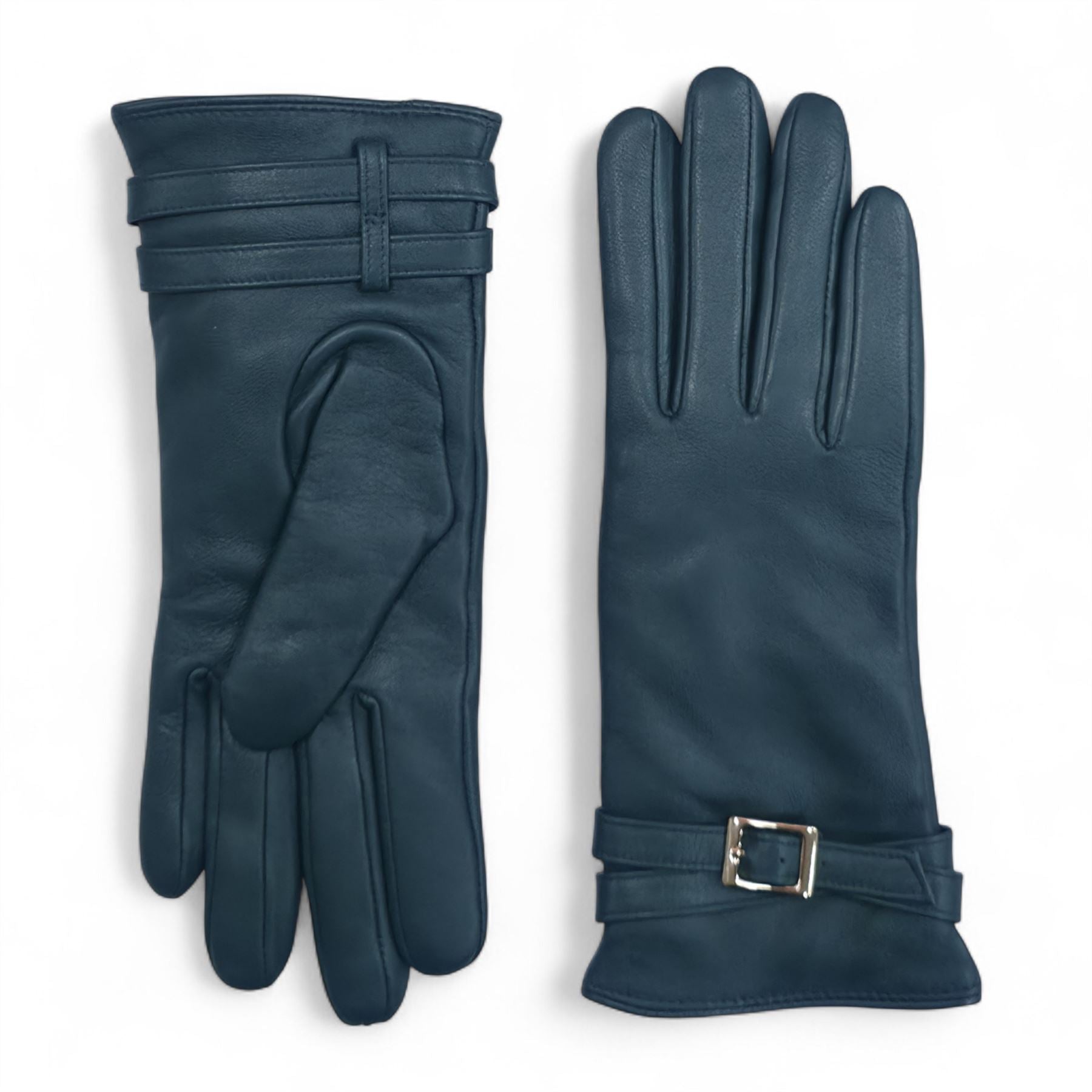 Women's Genuine Leather Adjustable Wrist Buckle Gloves