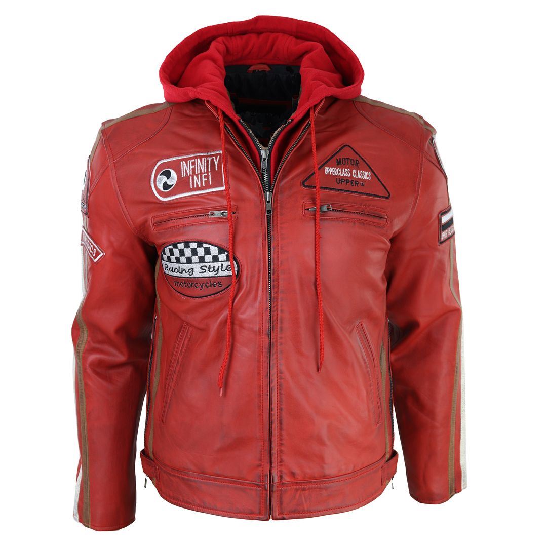 Men's Hooded Zipped Biker Leather Jacket | Infinity
