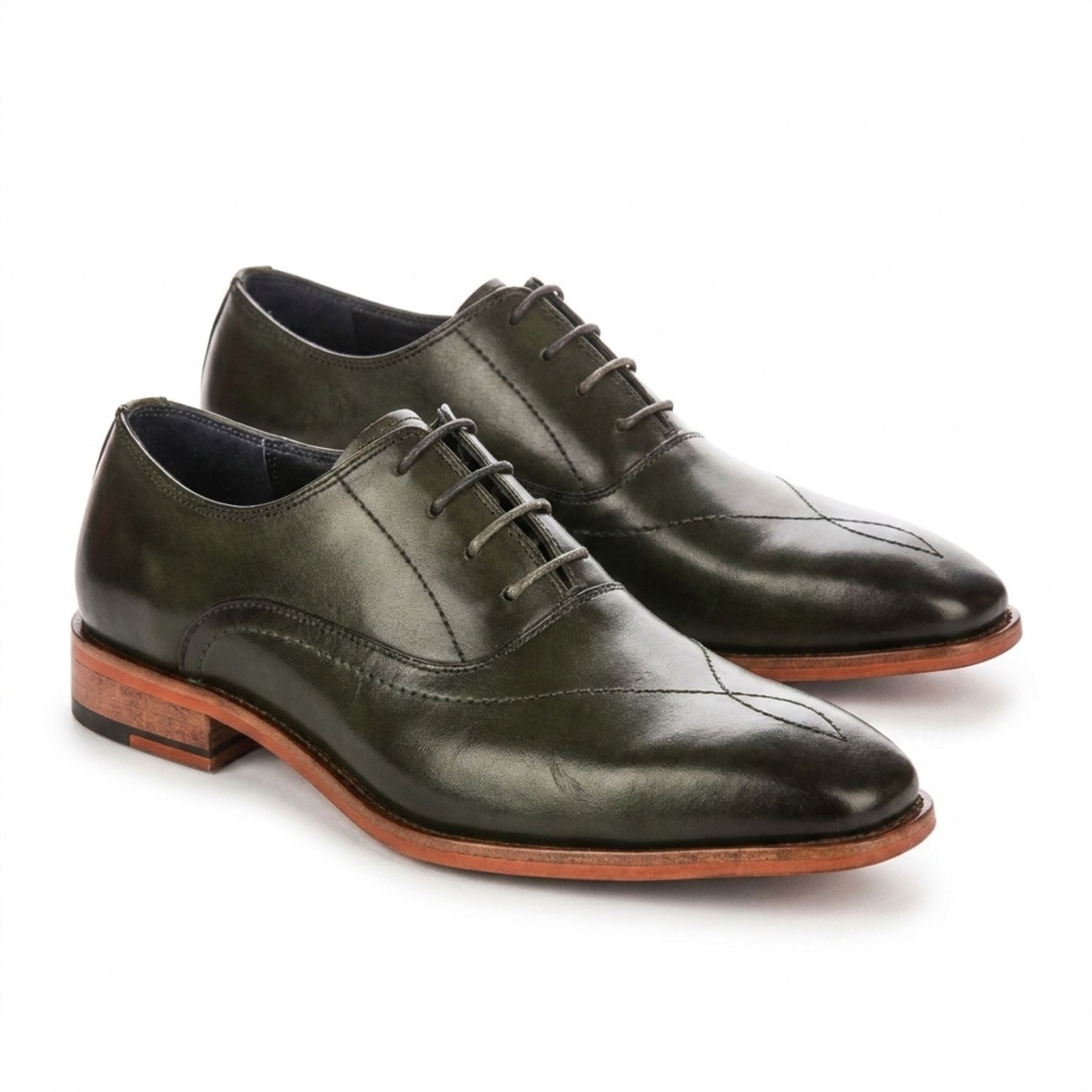 Jett - Men's Dark Green Cross-Stitch Toe Cap Oxford Shoes