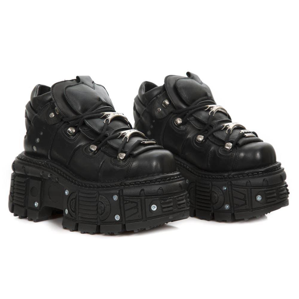 New Rock M-TANK106-C2 Unisex Black 100% Leather Goth Platform Space Shoes - Knighthood Store