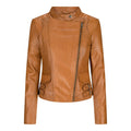 Ladies Real Leather Jacket Short Fitted Bikers Style Vintage Tan Brown Rock - Knighthood Store