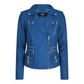 Womens Ladies Girls Soft Blue Real Leather Racing Biker Style Jacket - Knighthood Store