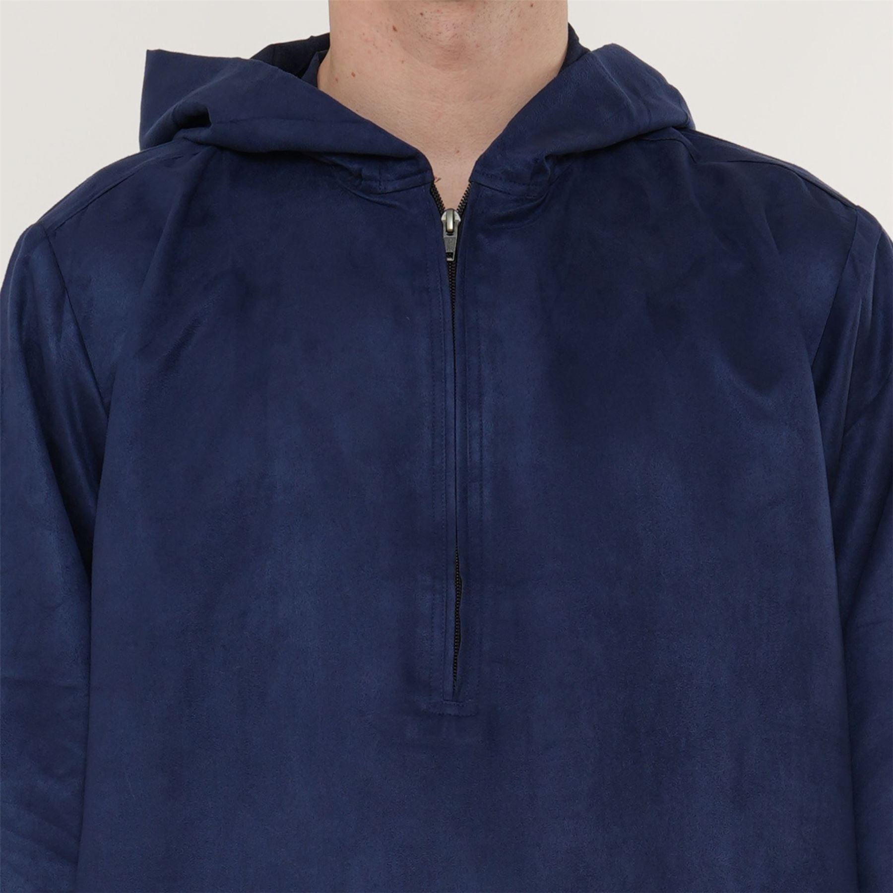 HM12 - Men's Hooded Suede Thobe Emirati Omani Zipped Thobe