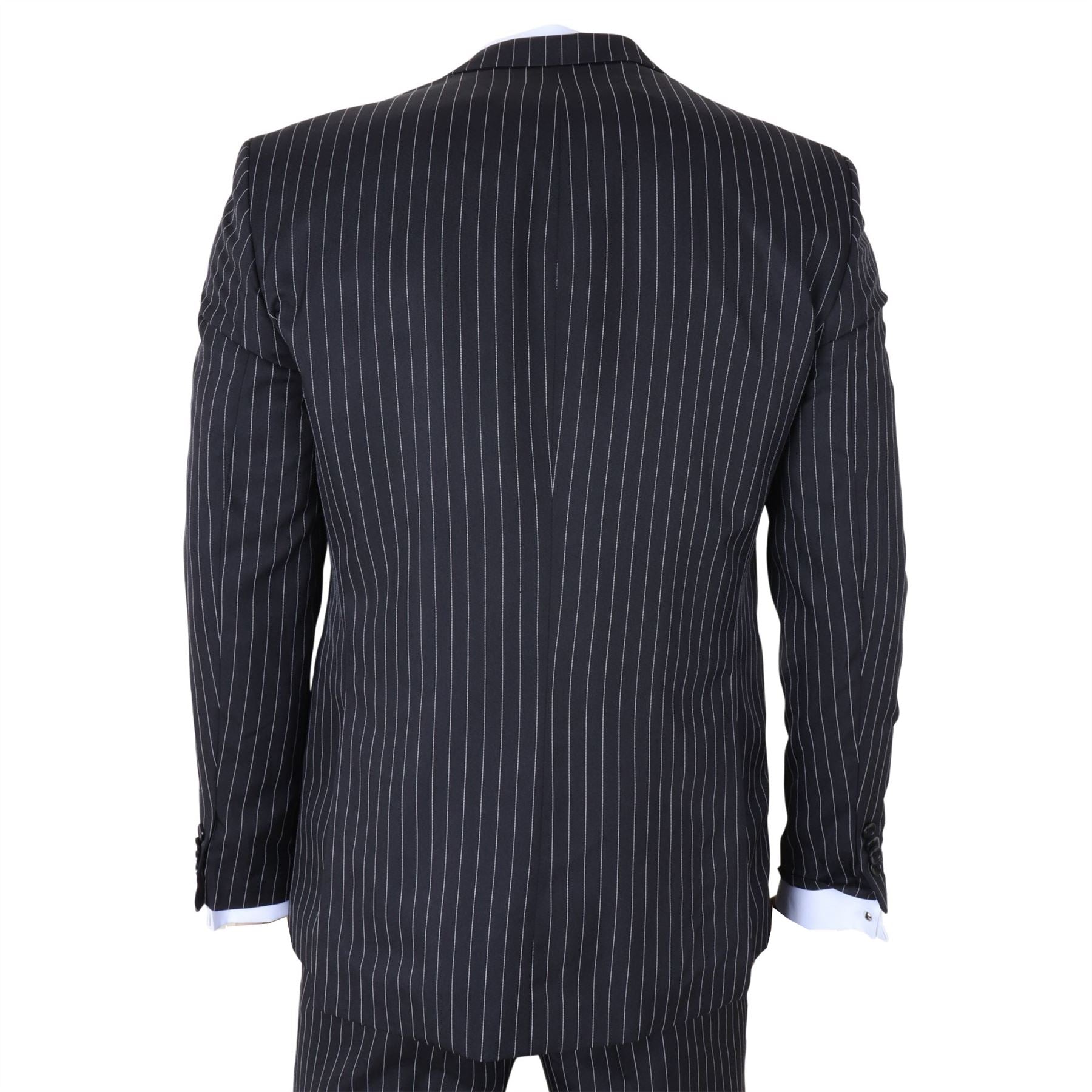 IM45 - Men's Classic Pinstripe 3 Piece Black Suit