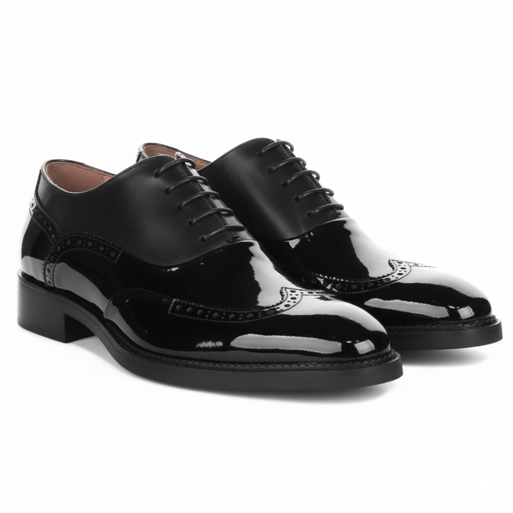 Harry - Men's Black Patent Leather Brogue Shoes