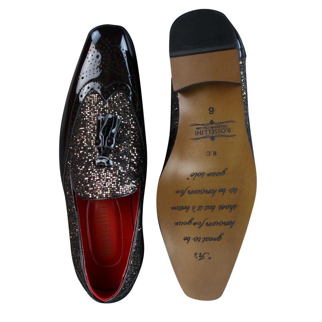 Mens Smart Party Shiny Tassle Shoes Red Silver Black Gold Slip On Patent Leather - Knighthood Store