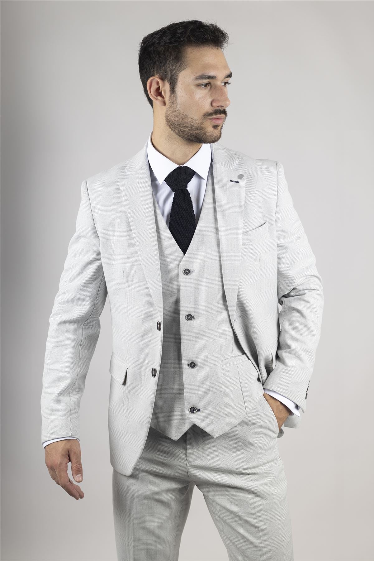 Men's Suit 3 Piece Grey Checked Classic Plaid Tailored Fit Formal Dress