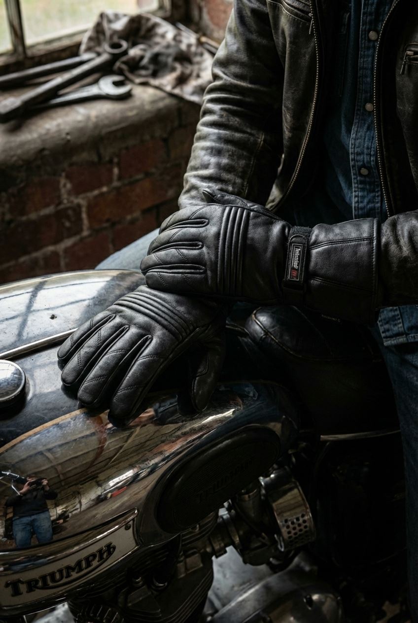 Men’s Cowhide Leather Thermal Insulation Motorcycle Gloves