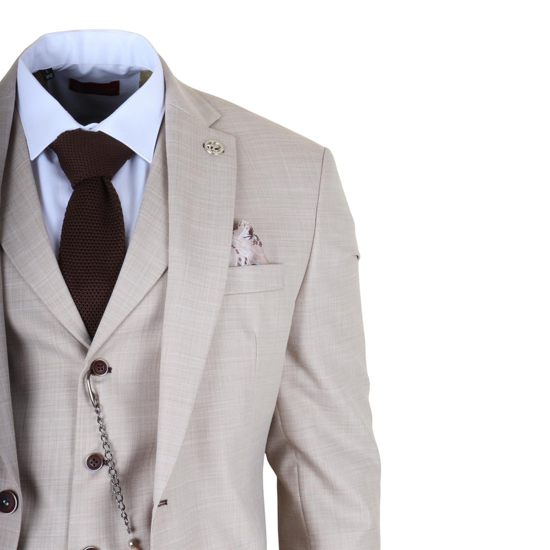 James - Men's 3 Piece Cream Tailored Fit Suit