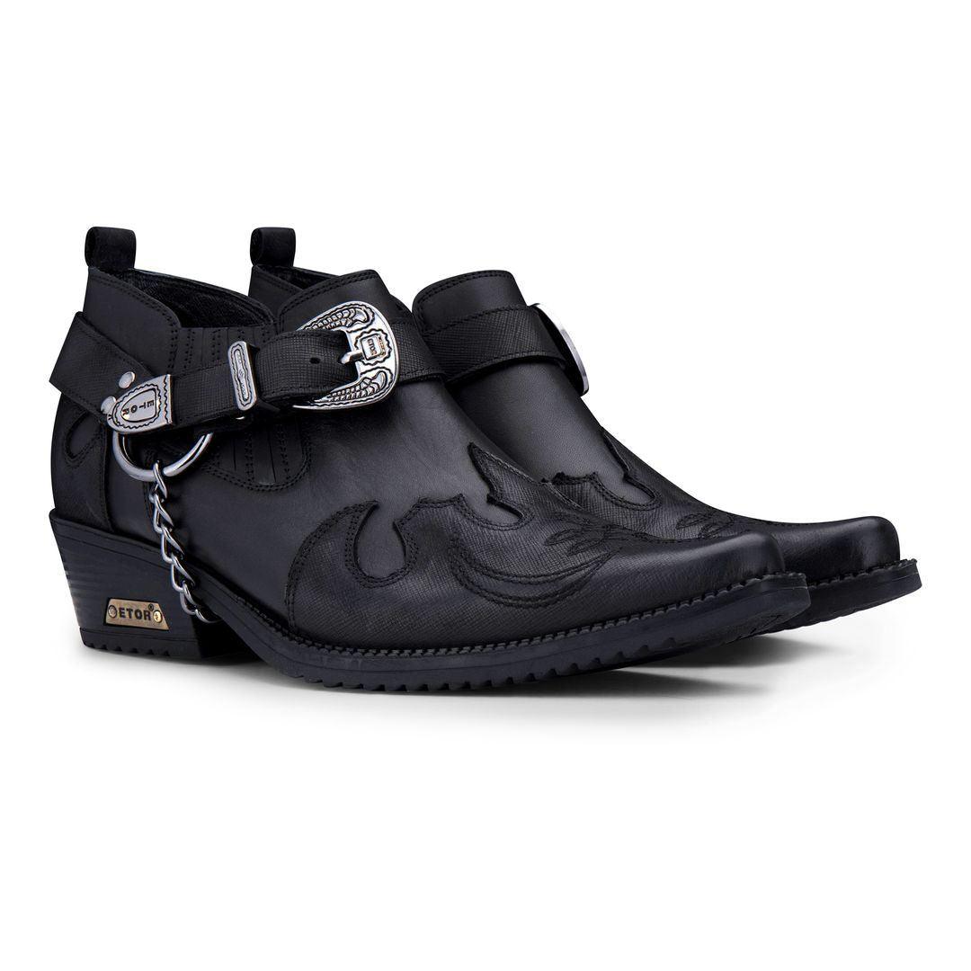 Mens Genuine Leather Western Shoes Croc Snake Pattern Metal Chain Belt Cuban Heel Dancing - Knighthood Store