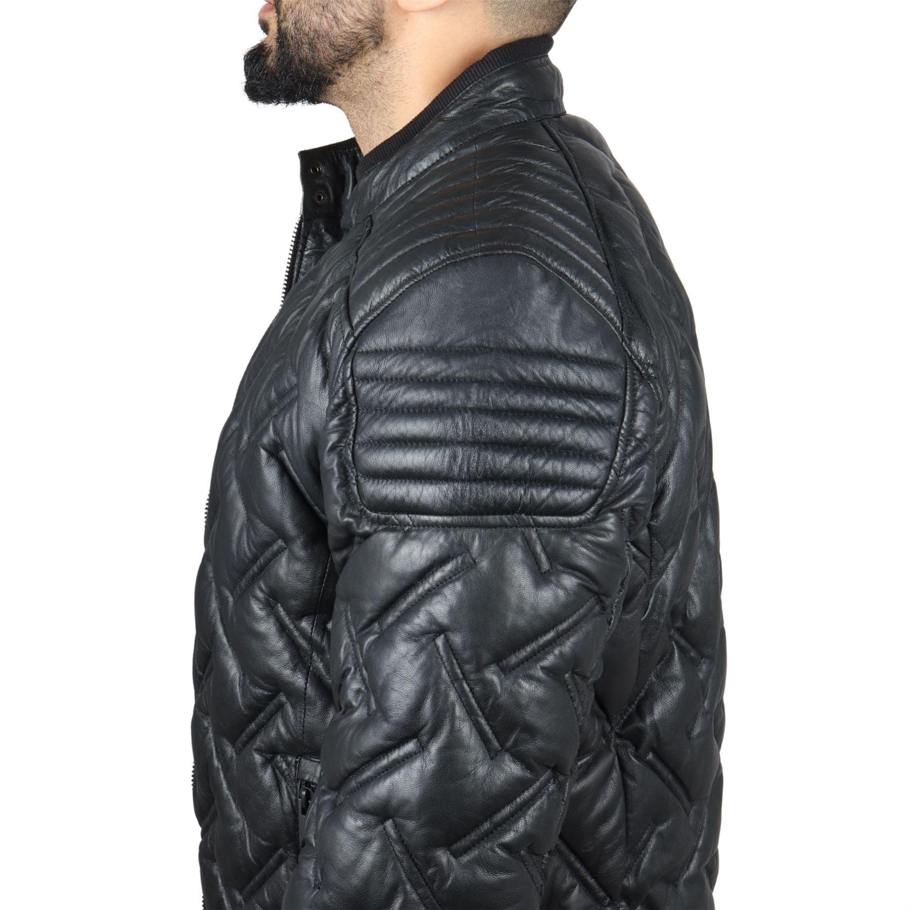 Men's Quilted Puffer Padded Biker Motorcycle Style Real Leather Jacket - Knighthood Store