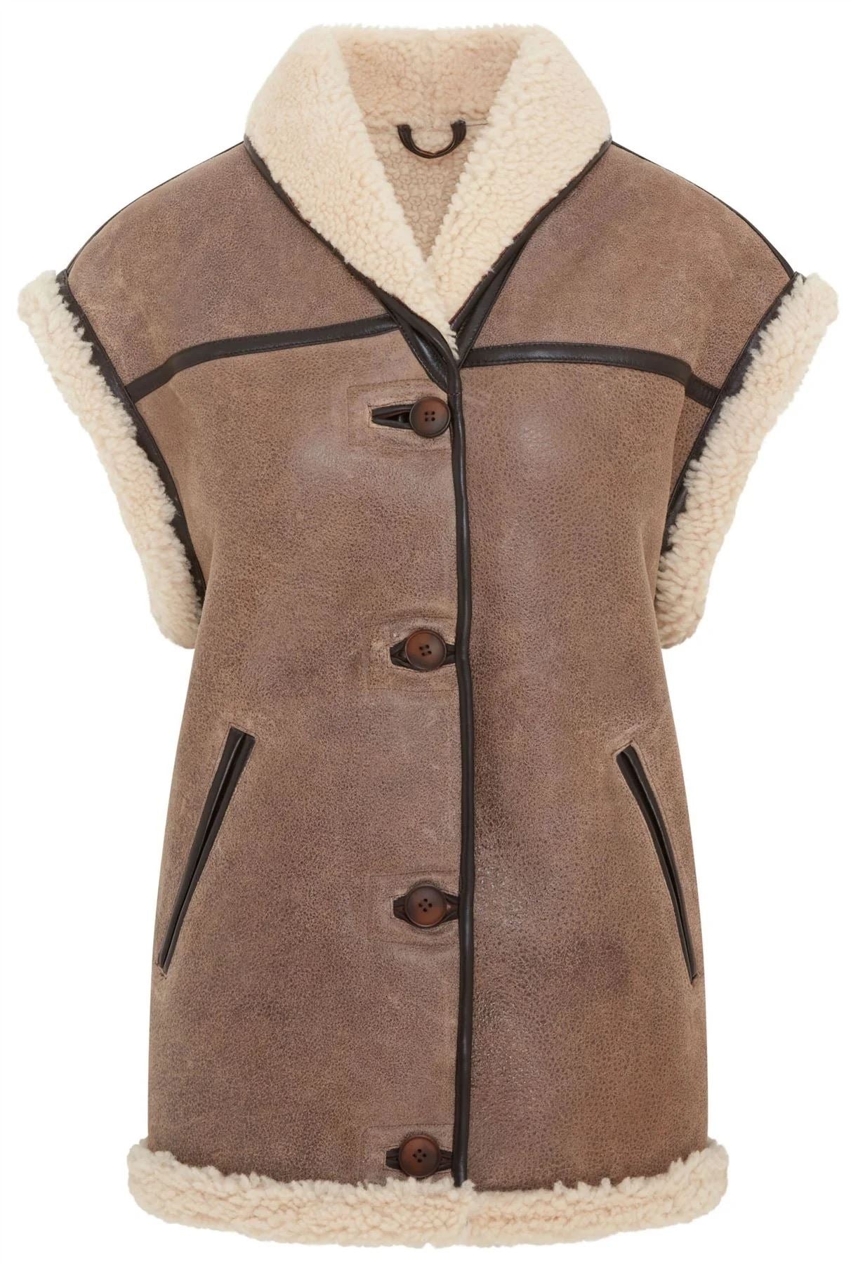 Women's Rustic Brown Shearling Leather Gilet