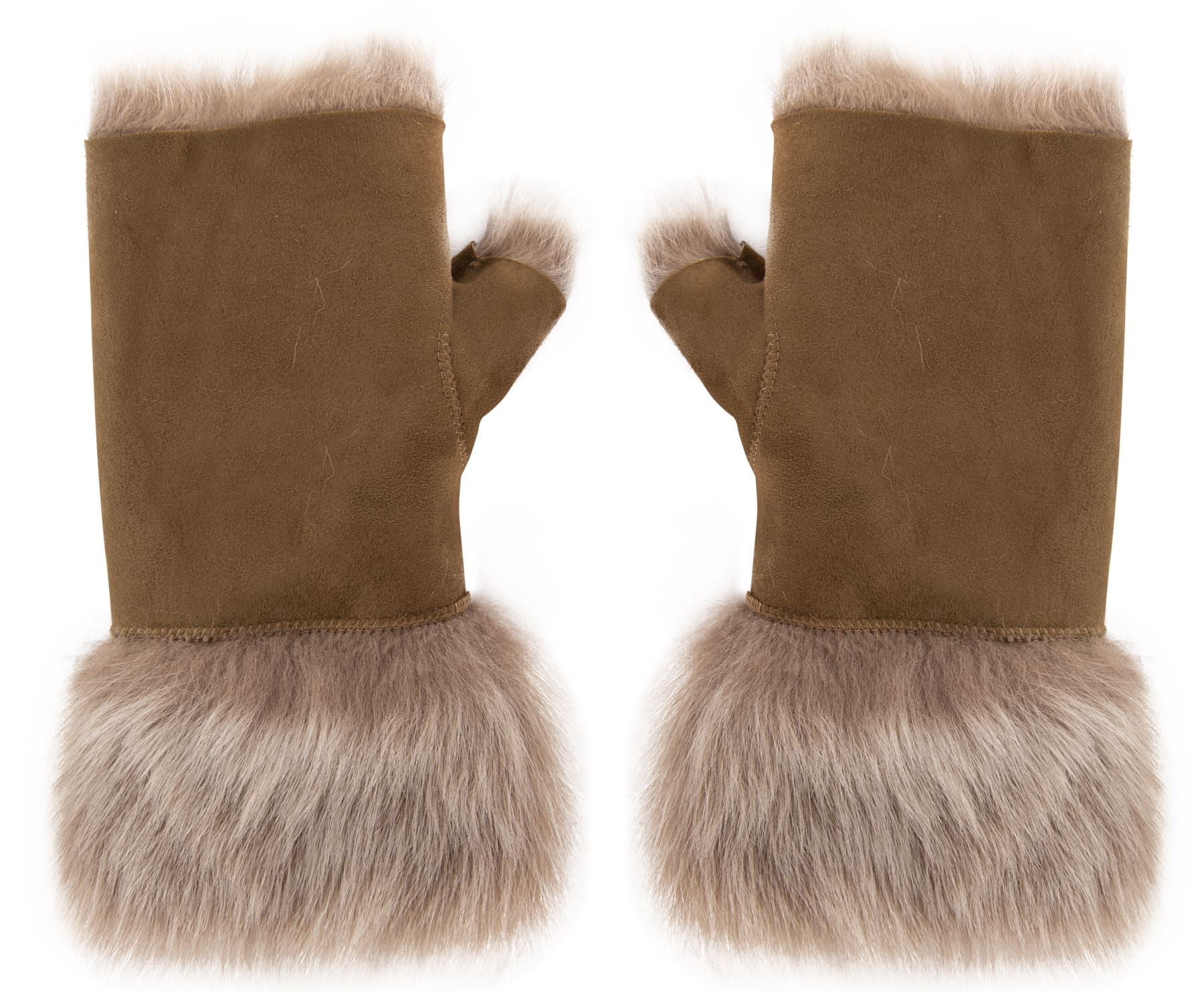 Women’s Suede Leather Shearling Lined Fingerless Gloves