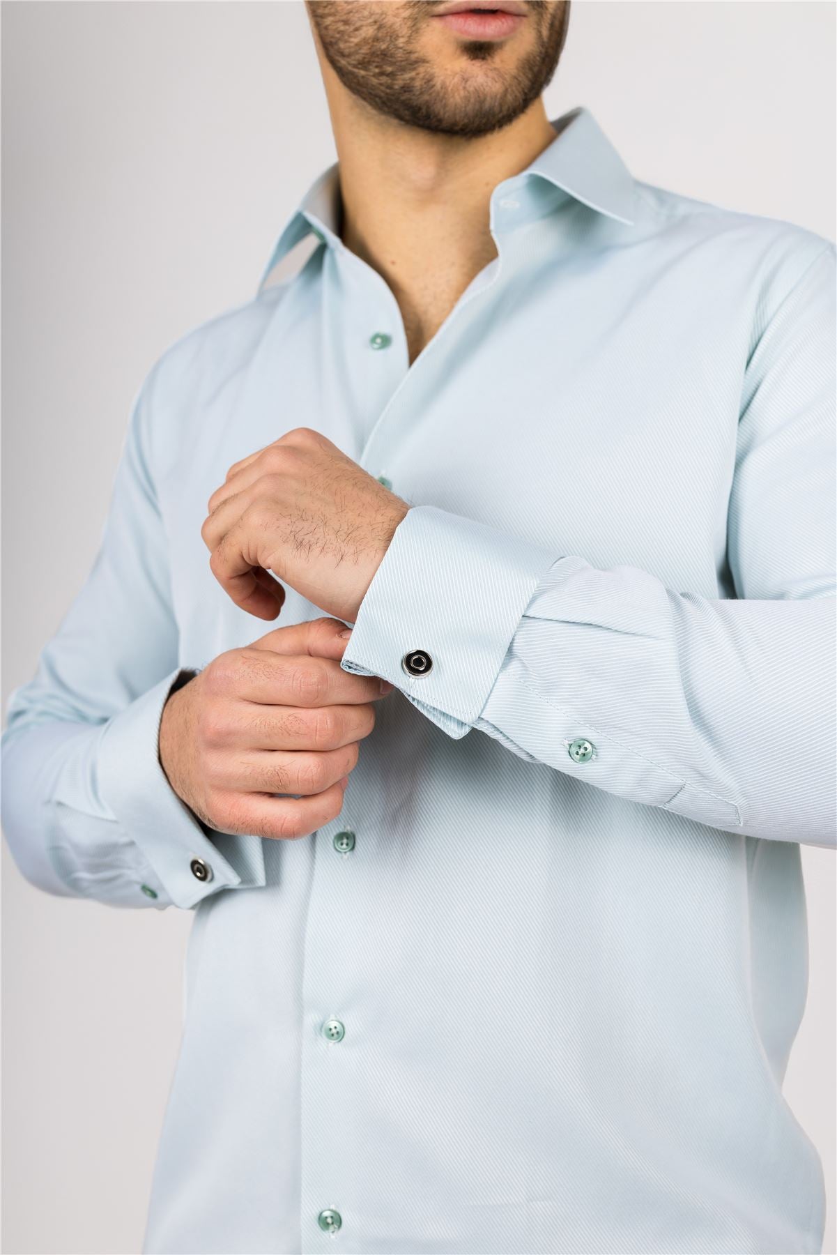 Men's Olive Green Long Sleeve Regular Fit Double Cuff Twill Oxford Shirt