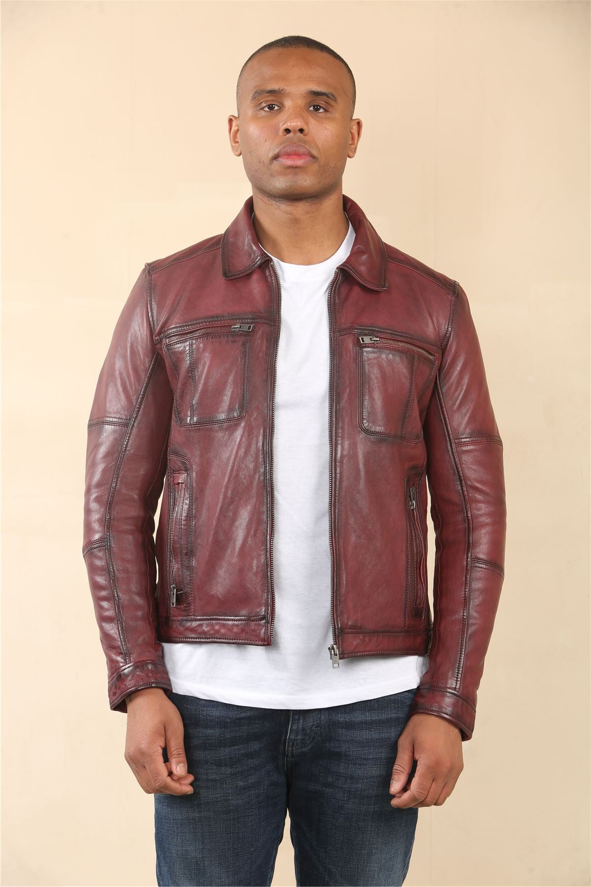 Men's Classic Collar Leather Biker Jacket