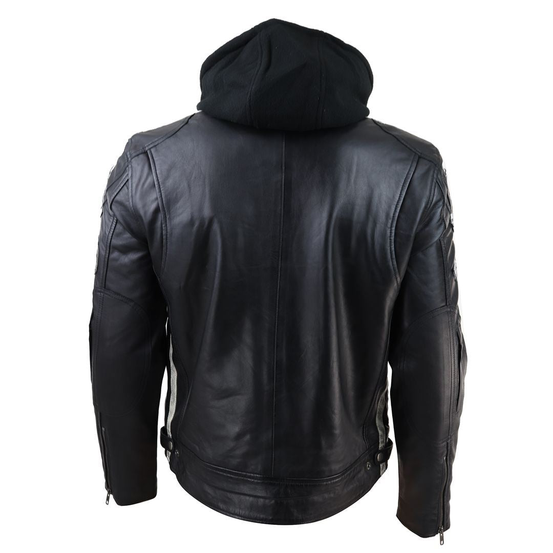 Men's Hooded Zipped Biker Leather Jacket | Infinity