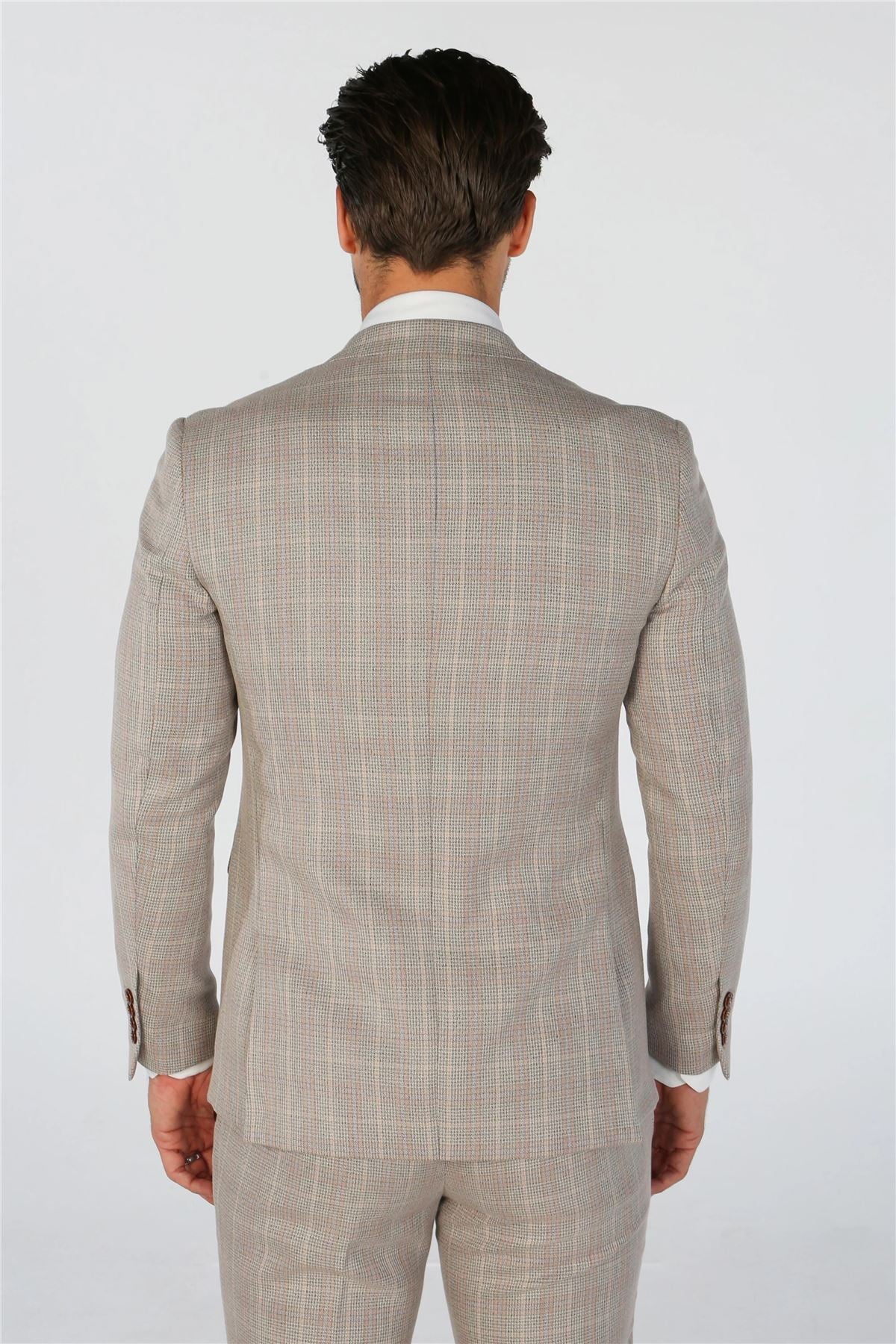 Men's Suit Beige 3 Piece Checked Tailored Fit Formal Dress