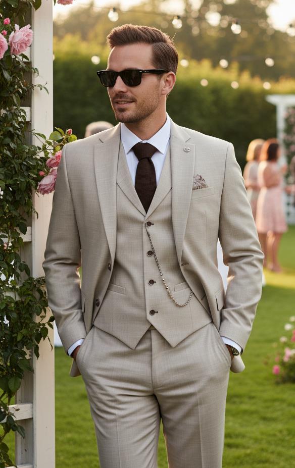 James - Men's 3 Piece Cream Tailored Fit Suit