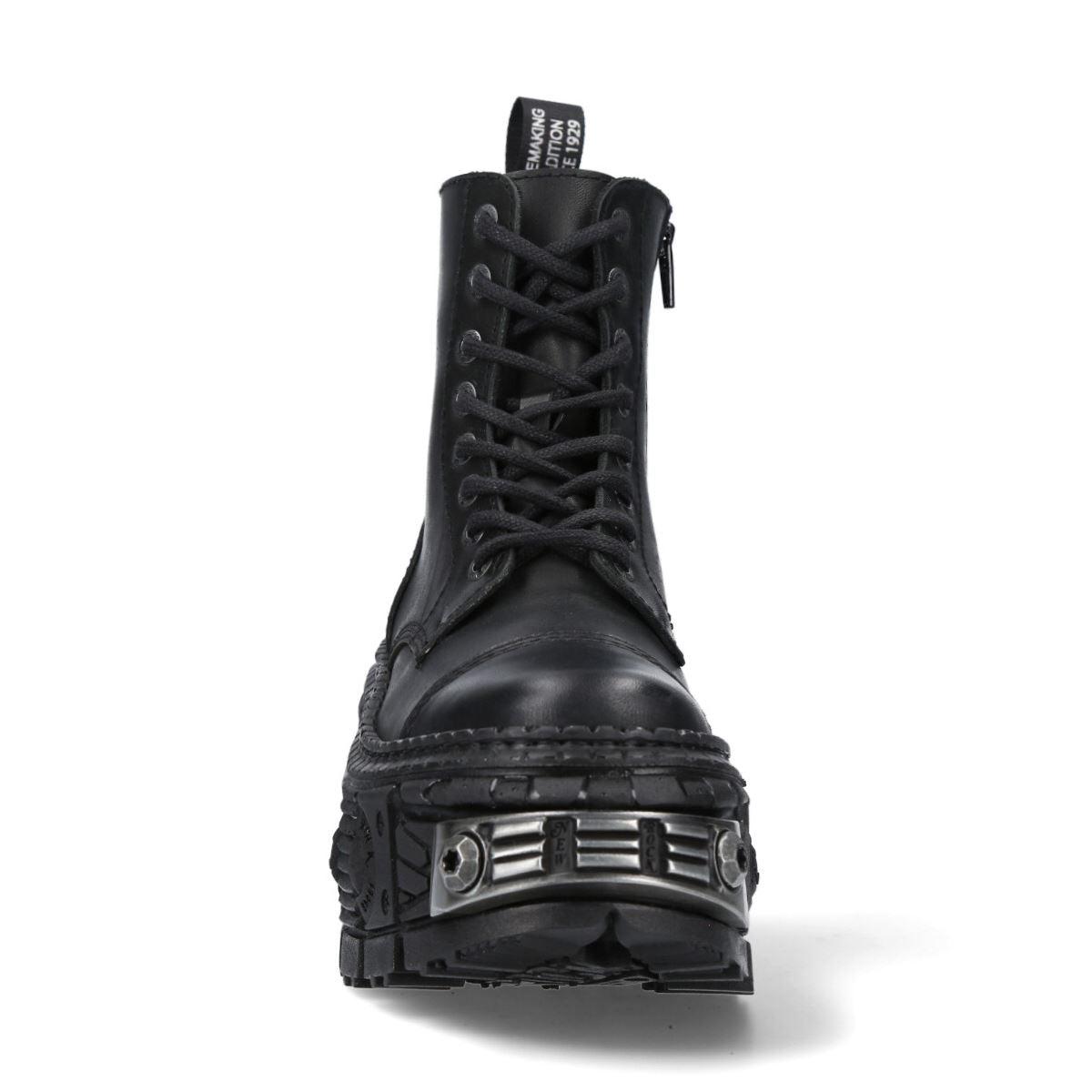 New Rock Boots WALL083C-S4 Unisex Metallic Black Leather Platform Gothic Boots - Knighthood Store