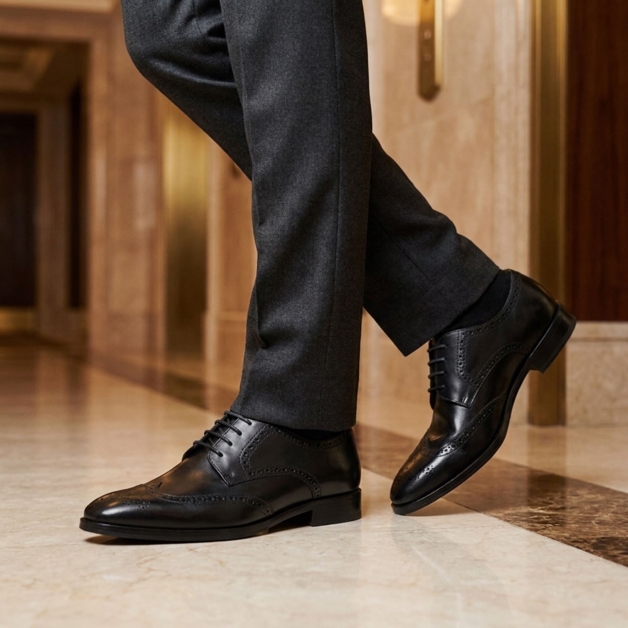 Men’s Black Leather Oxford Derby Classic Formal Lace-Up Brogue Shoes
