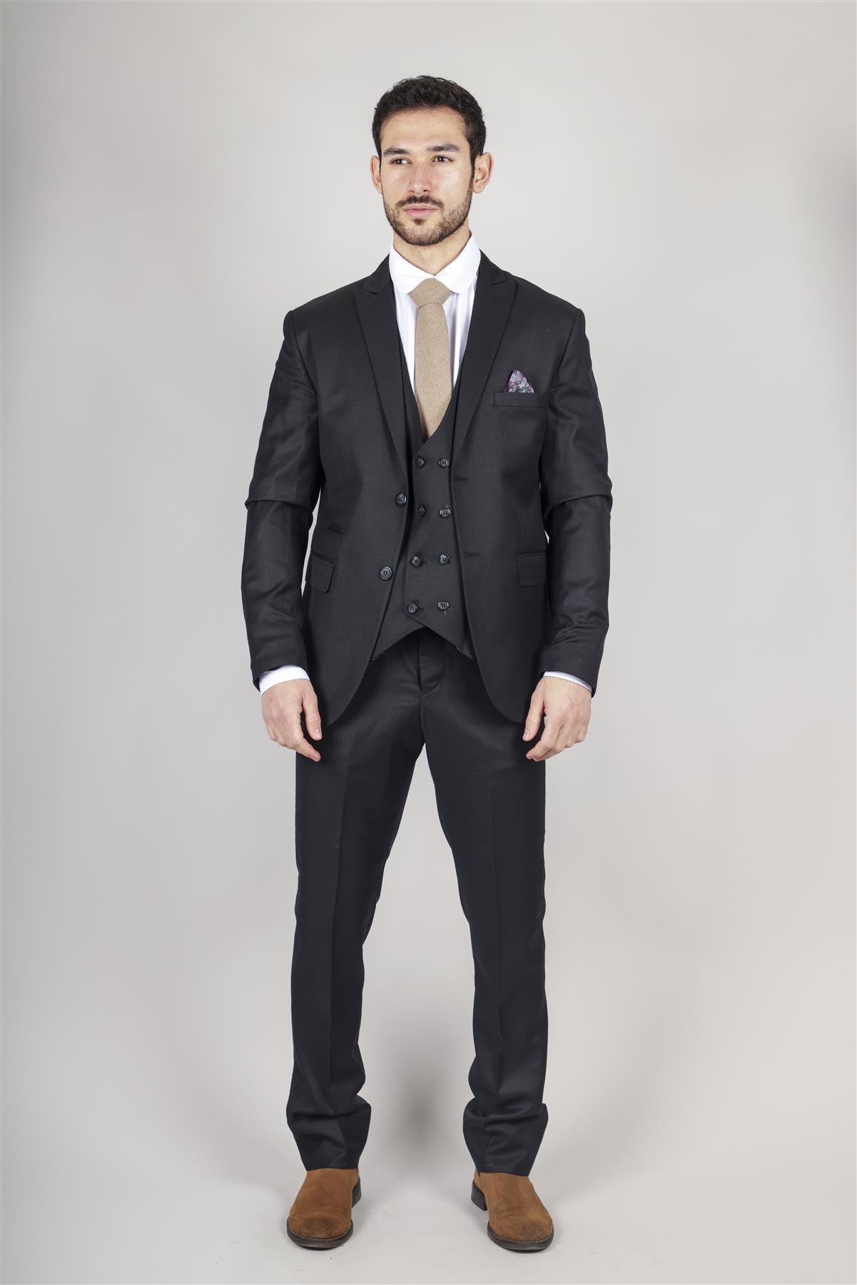 Men's Black Suit Double Breasted 3 Piece Formal Dress - Knighthood Store