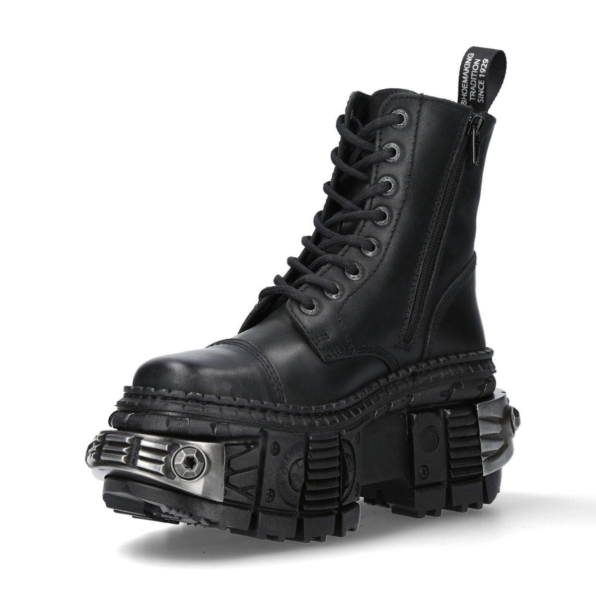 New Rock Boots WALL083C-S4 Unisex Metallic Black Leather Platform Gothic Boots - Knighthood Store