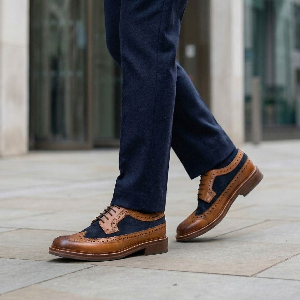 Men's Tan Brown Suede Leather Brogues Oxford Formal Shoes