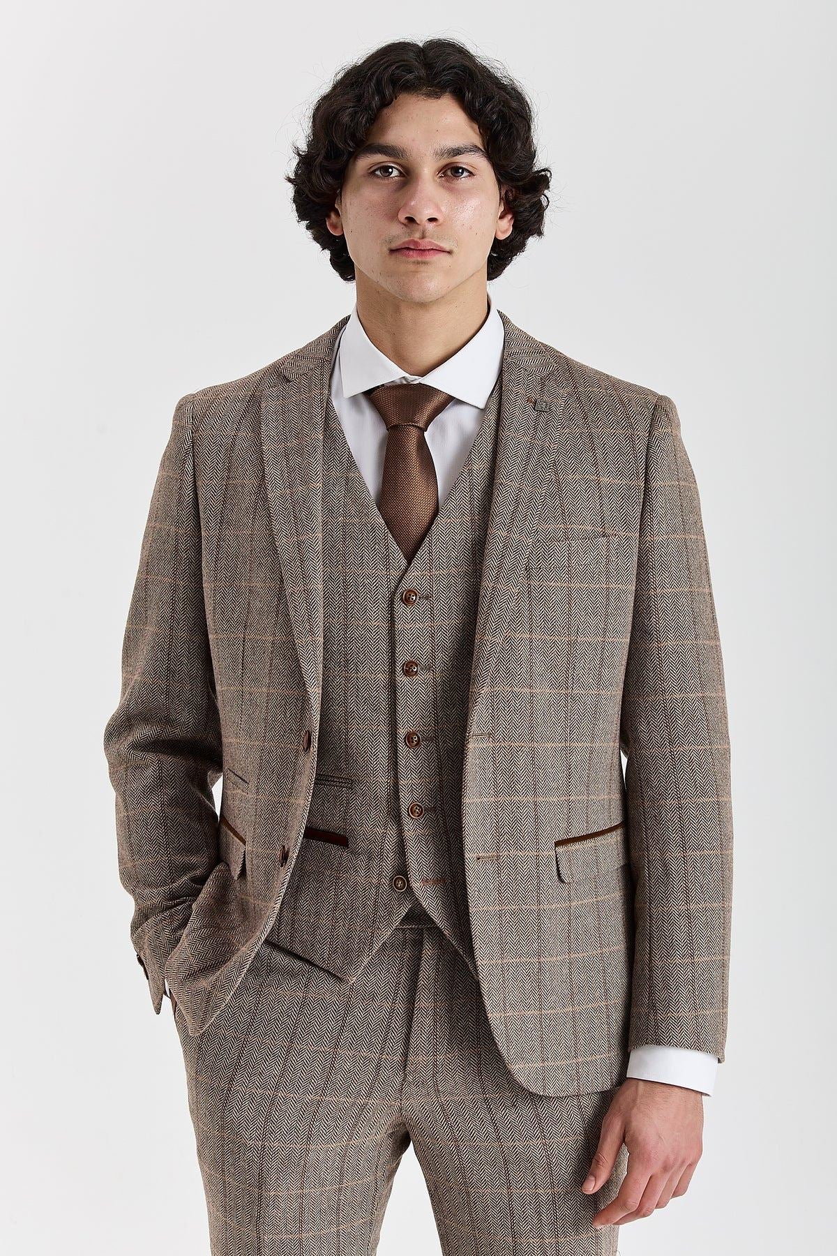 Harris - Men's Brown Tweed Herringbone Check Blazer