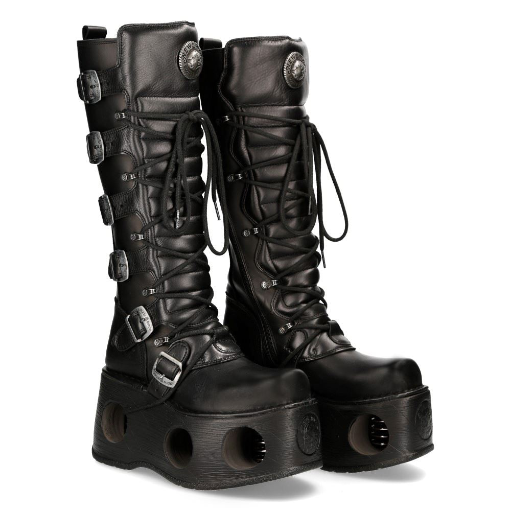 New Rock M-272-S2 Knee High Black Leather Gothic Boots