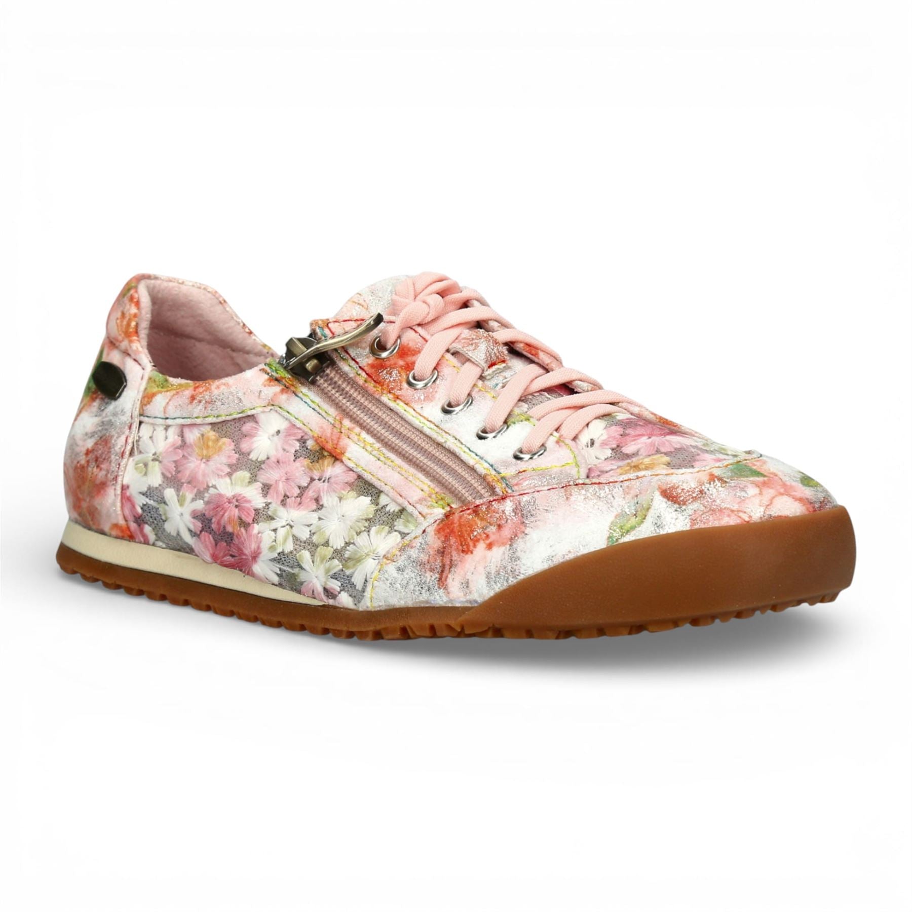 Tivanao 05 - Women's Pink Floral Leather Sneakers