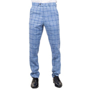 Men's Trousers Light Blue Checked Casual Formal Pants - Knighthood Store