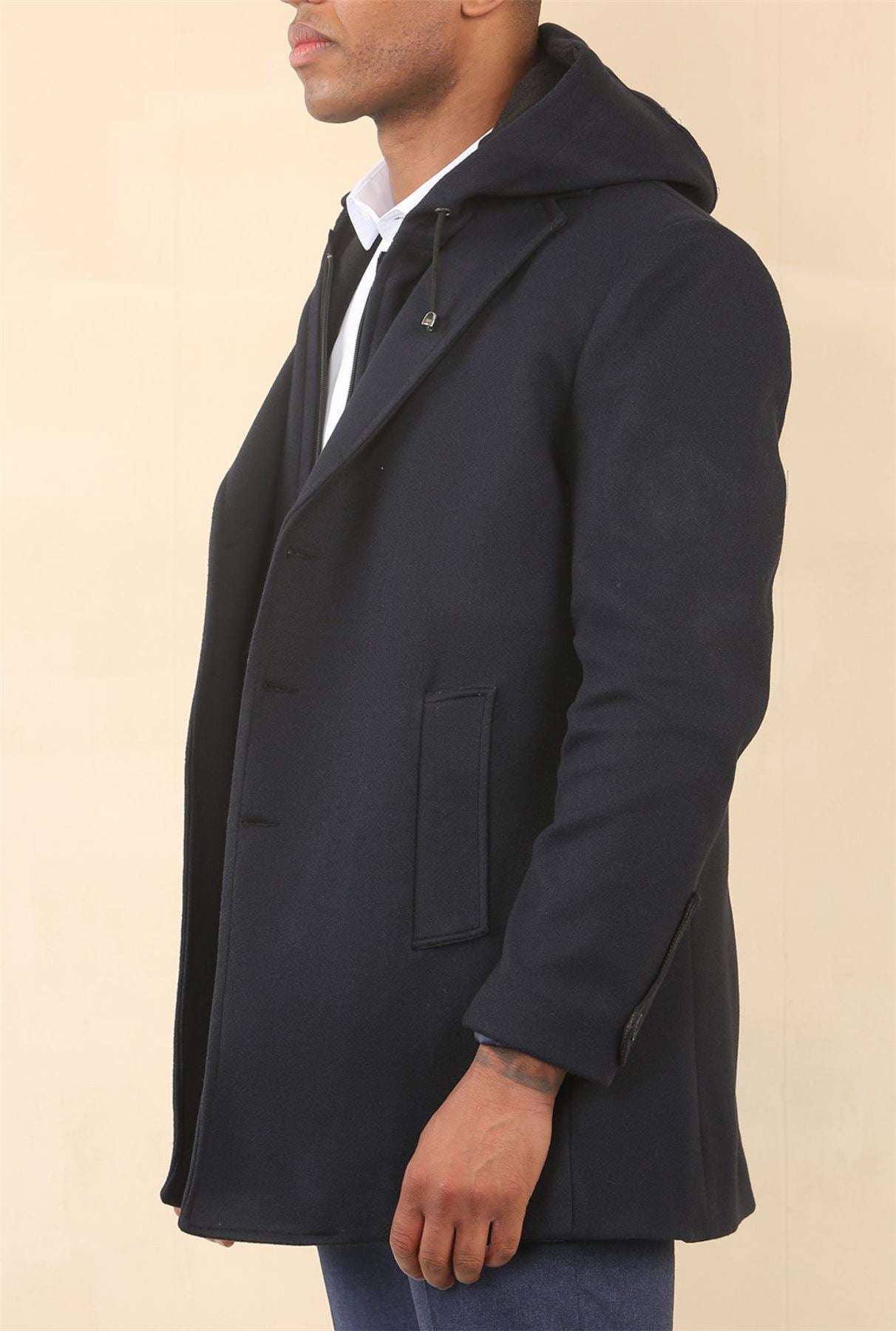 Men's Hooded Wool Blend Classic Overcoat