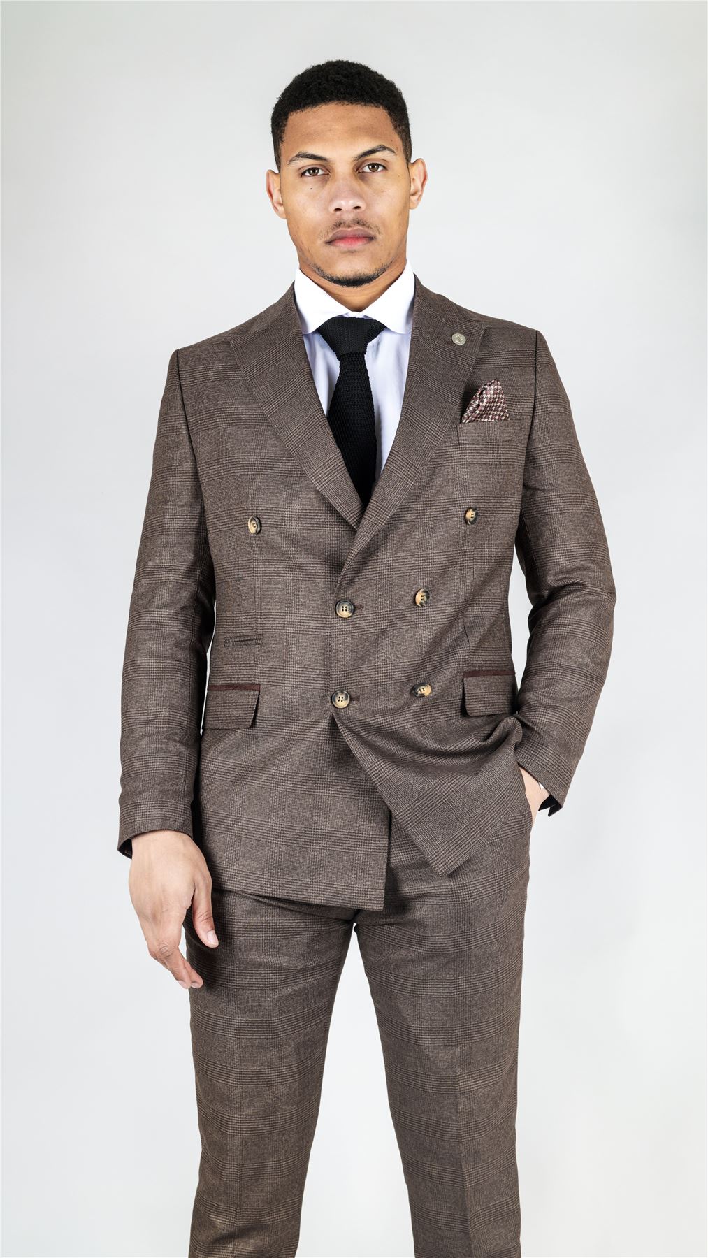 Men's Brown Suit 2 Piece Double Breasted Check Formal Dress