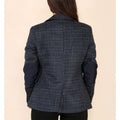 Womens Tweed Check Waistcoat Blazer Suit Navy Blue Classic Vintage Elboy Patch 1920s - Knighthood Store