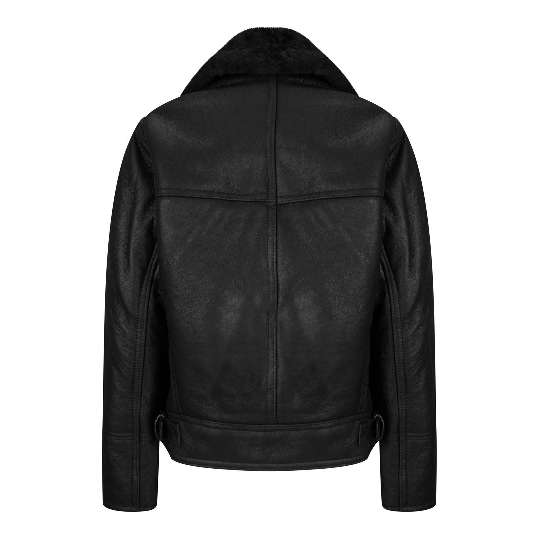 Ladies Vintage 100% Real Sheepskin Jacket Leather Biker Black Aviator Flying - Knighthood Store