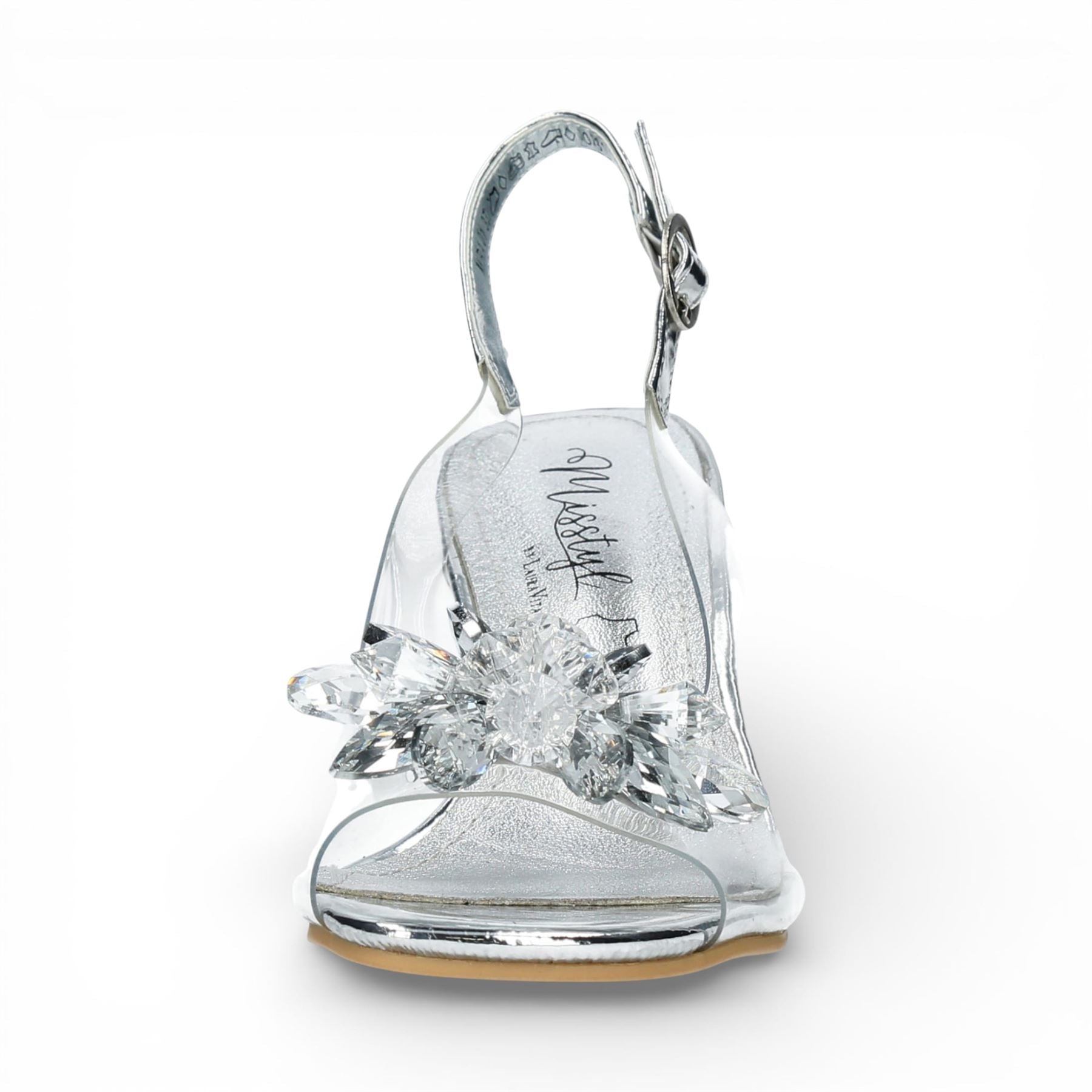 Mira 01 - Women’s Clear Silver Slip-On Heel Sandals