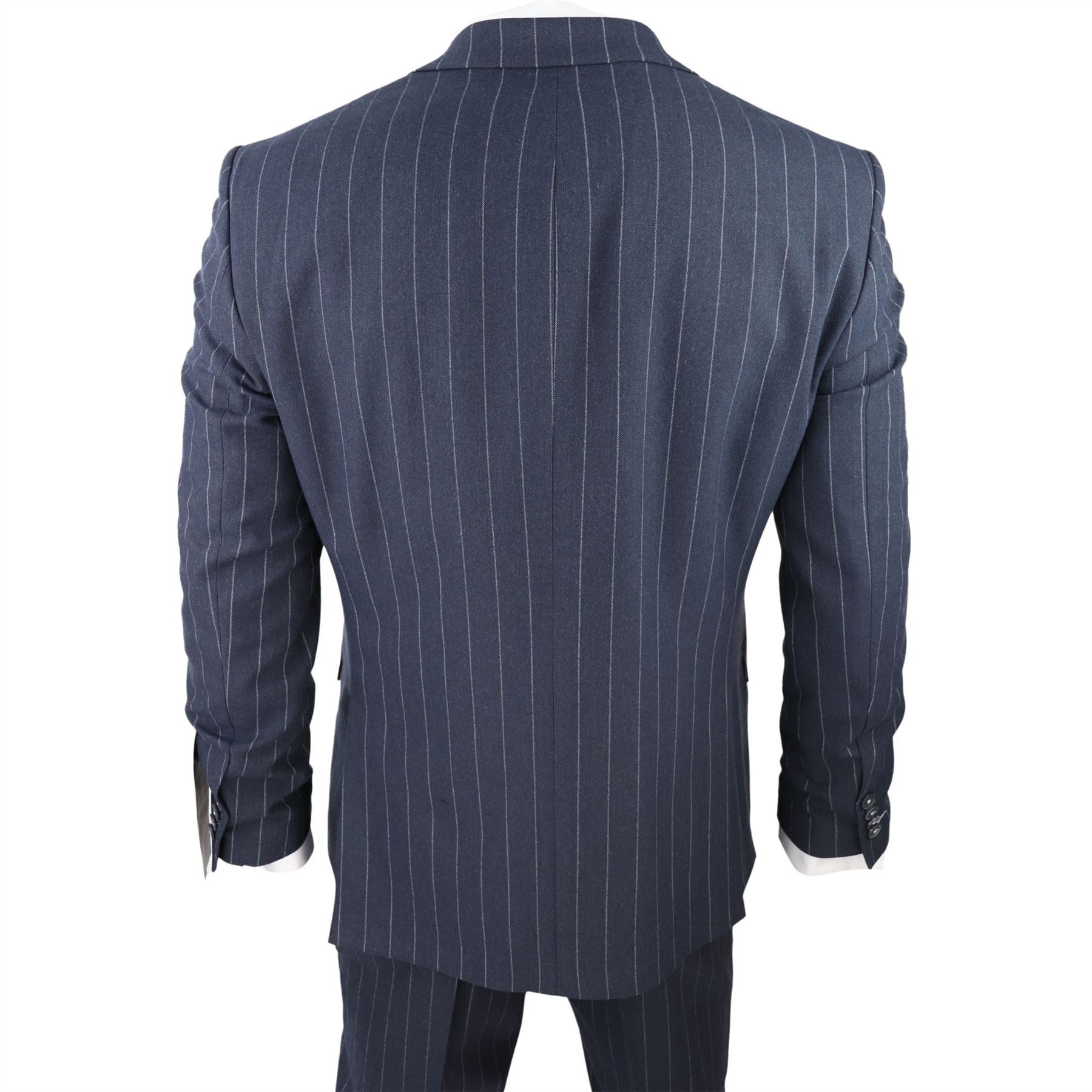 Mens 3 Piece Suit Pin Stripe Navy Classic Vintage Retro 1920s Tailored Fit Wedding