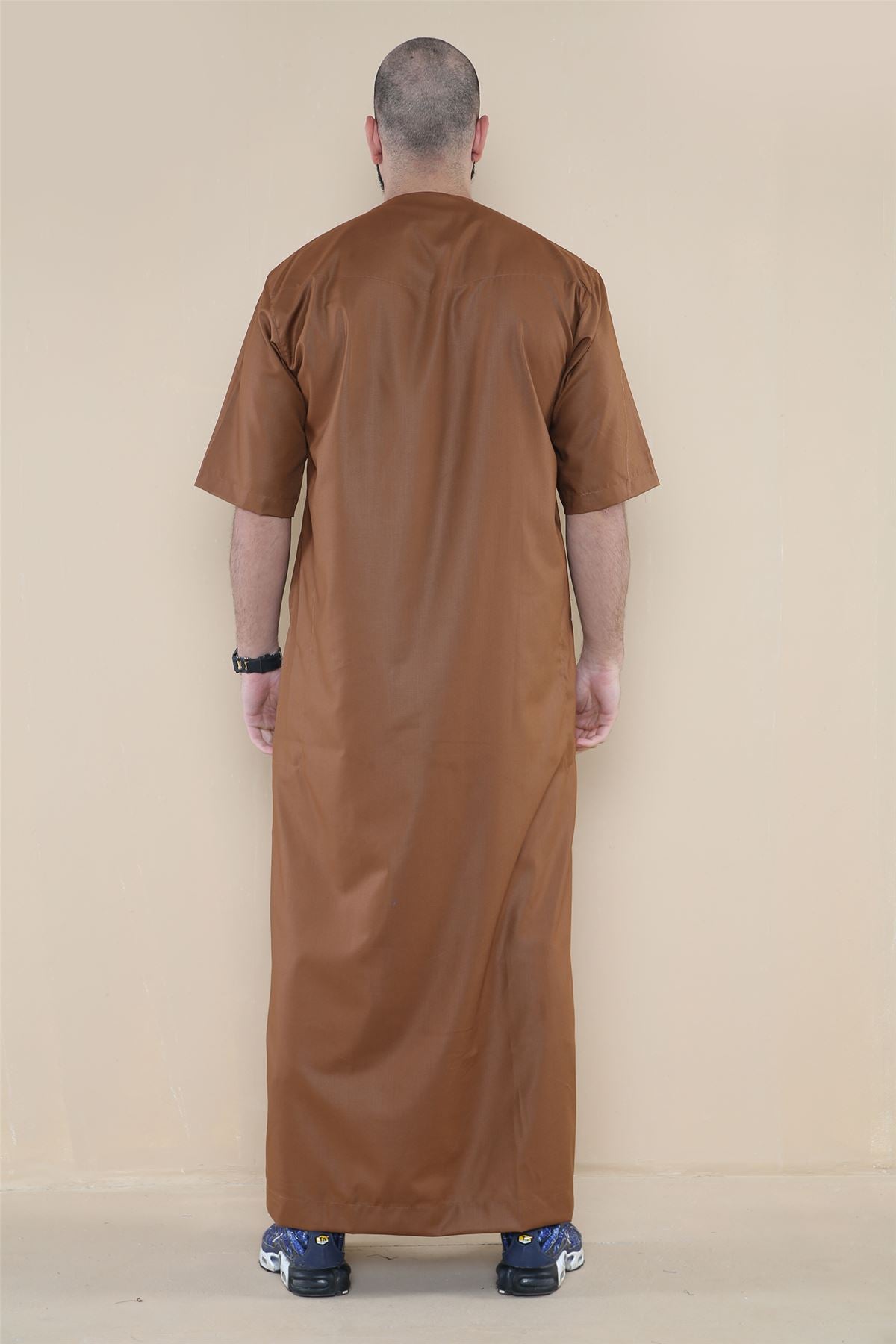 Mens Thobe Jubba Islamic Clothing Kaftan Half Sleeve Robe Moroccan Arab Zipped
