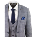 Mens Marc Darcy 3 Piece Suit Grey Prince Of Wales Blue Check Vintage Retro - Knighthood Store