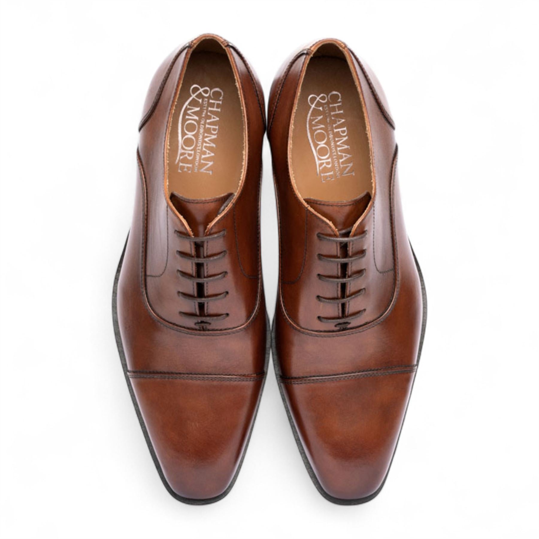 Men's Brown Plain Leather Brogue Cap-Toe Oxford Shoes