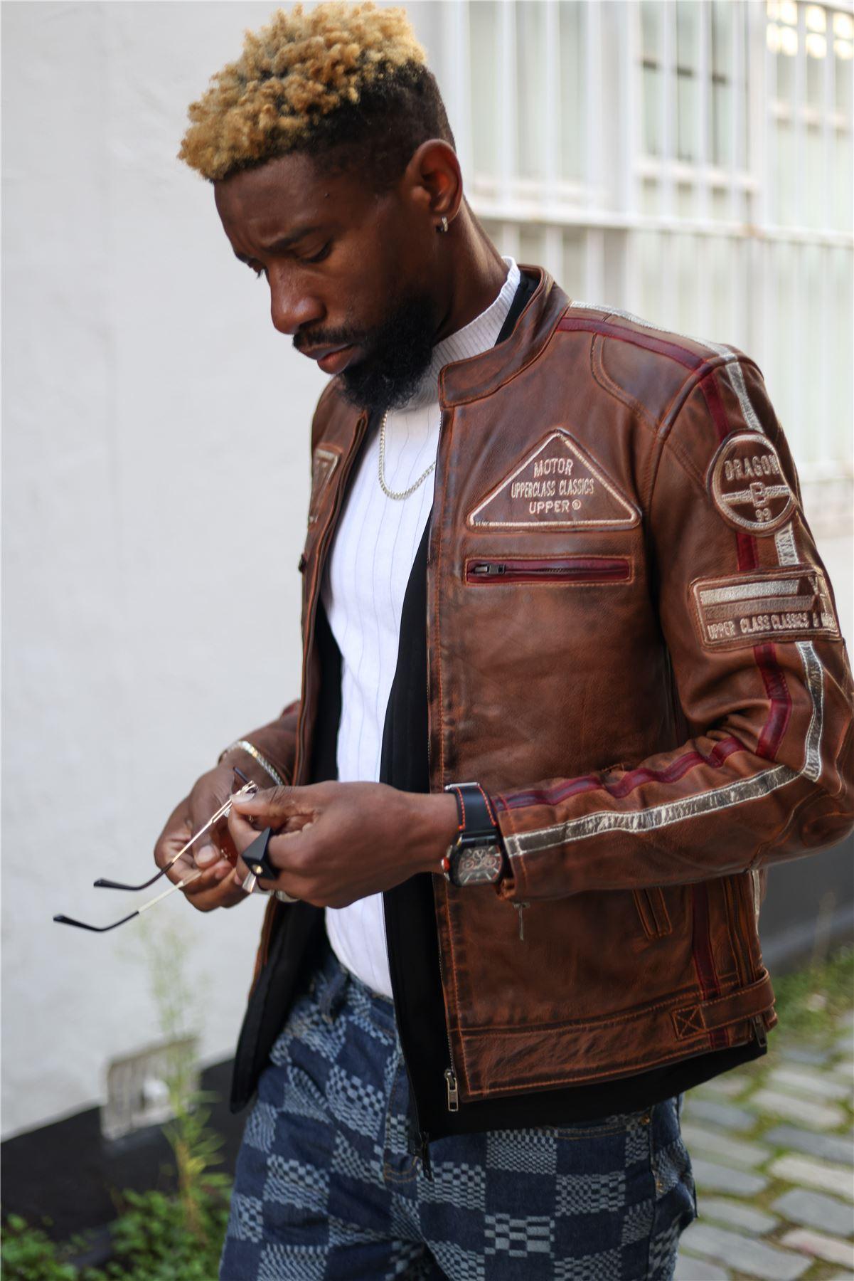 Men's Zipped Biker Leather Jacket | Infinity - Knighthood Store