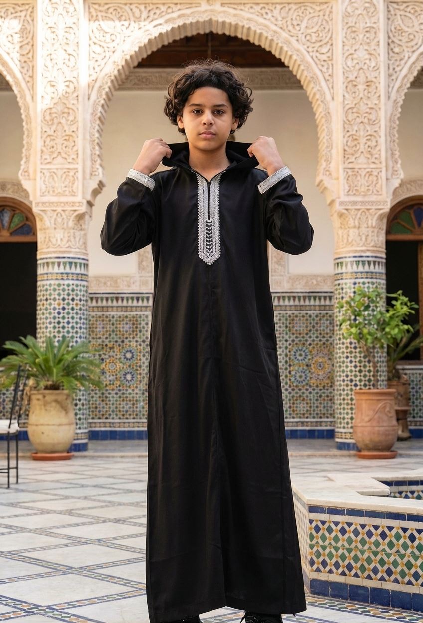 Boy's Moroccan Thobe Hooded Gandoura Embroidery Jubba