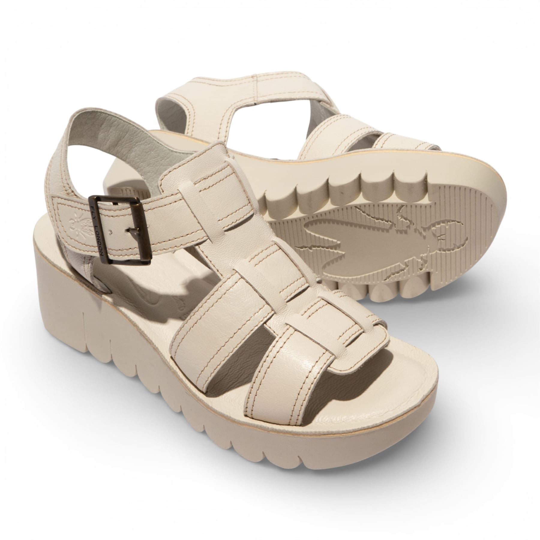 YUDD236FLY - Women’s Off White Leather Wedge Sandals